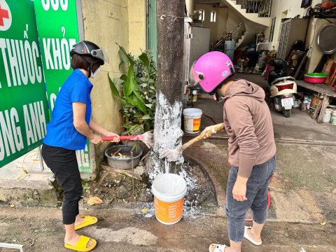 Ảnh Chi đoàn trường TH Nam Thanh quét vôi dọc đường 279 – 3