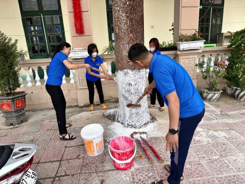 Ảnh Chi đoàn trường TH Nam Thanh quét vôi dọc đường 279 – 16